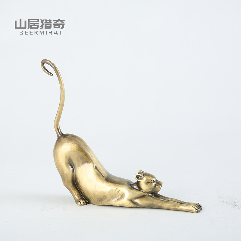 纯铜豹子金属办公室装饰动物摆件