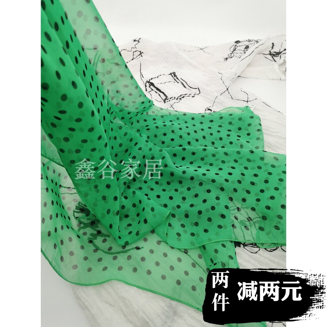 韩系时尚小圆点纱巾乔其纱女士丝巾仿真丝防风长围巾洋气薄款护颈