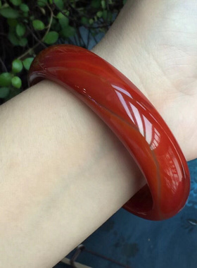 天然南红玛瑙手镯手串满肉柿子红四川凉山女款镯子冰飘火焰红手链