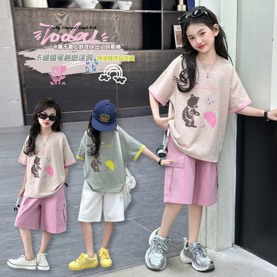 女童夏套装2025新款时尚洋气时髦儿童衣服女孩子夏季两件套中大童