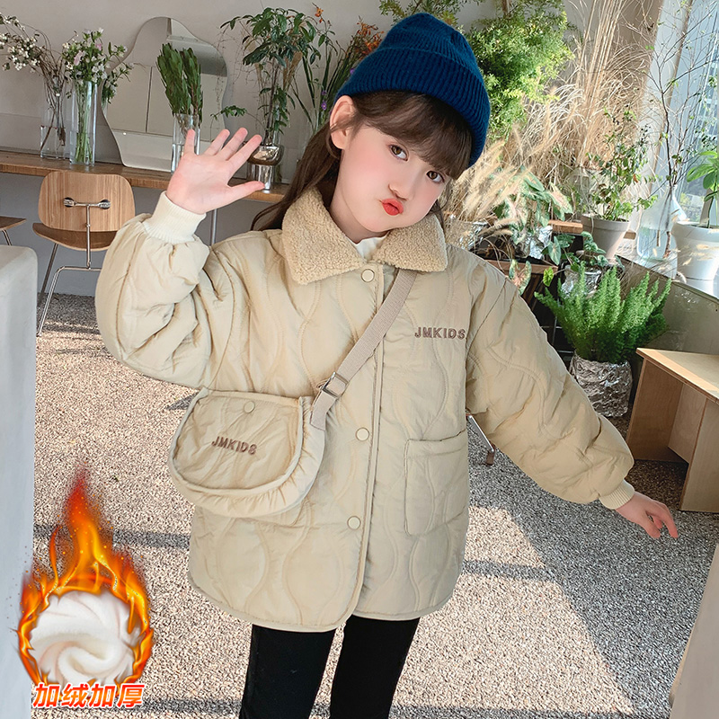 女童冬季夹棉外套2025新款秋冬加绒加厚棉衣冬装洋气女孩轻薄棉服