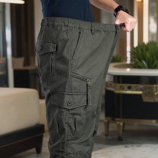 裤 多口袋劳保长裤 男宽松直通高腰大码 束脚战术裤 男 休闲裤 纯棉工装