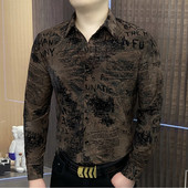 潮流修身 2026新款 衬衣痞帅百搭舒适衬衣 印花衬衫 时尚 简约男士 长袖