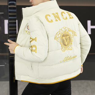 立领棉袄子痞帅洋气刺绣棉服潮 加绒加厚保暖棉衣男士 2025新款 冬季