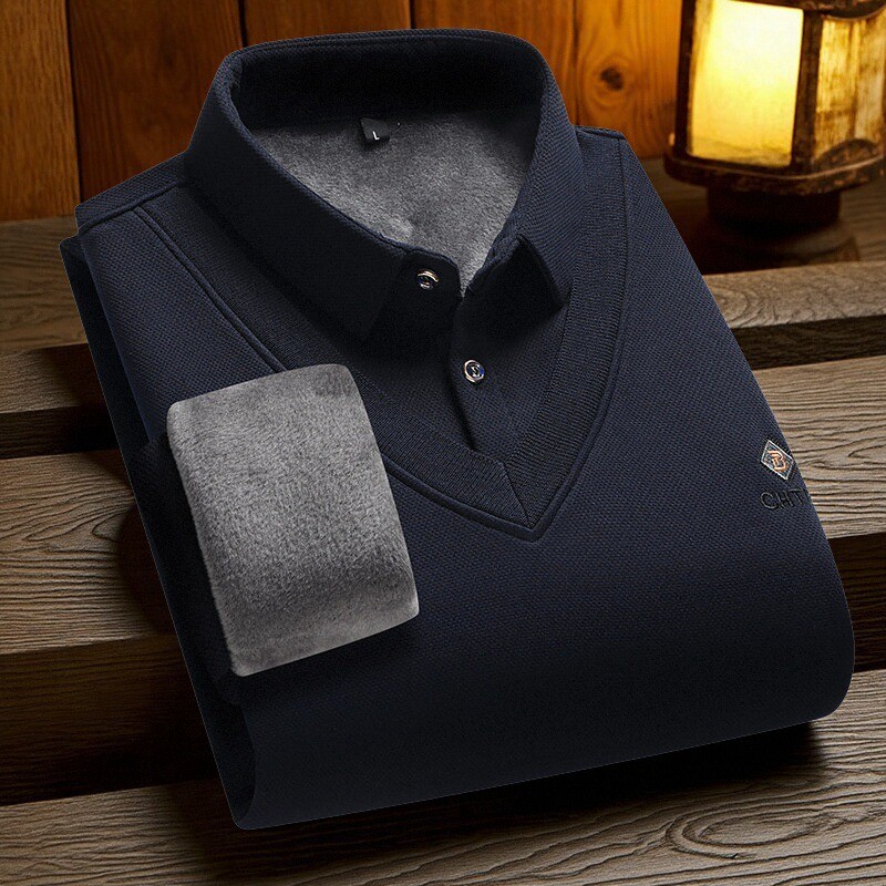 中年毛衣爸爸装长袖衬衫领假两件