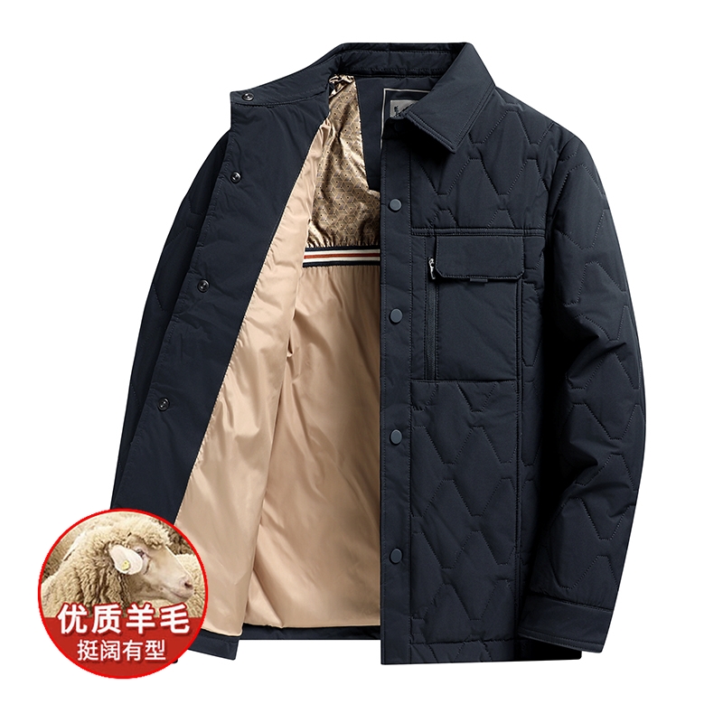 2025新款冬季羊绒内胆加厚保暖棉衣男士翻领时尚潮流青年棉服外套