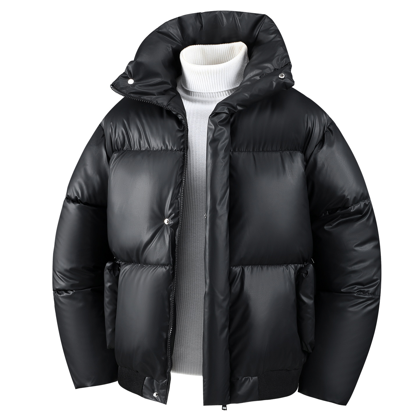 立领PU皮棉衣冬季加厚保暖面包服