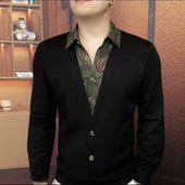 领修身 新款 简约百搭套头假两件卫衣男黑色衬衫 百搭帅气休闲上衣