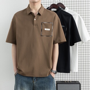 2026新款简约潮牌翻领POLO衫男短袖宽松休闲帅气贴袋设计T恤上衣