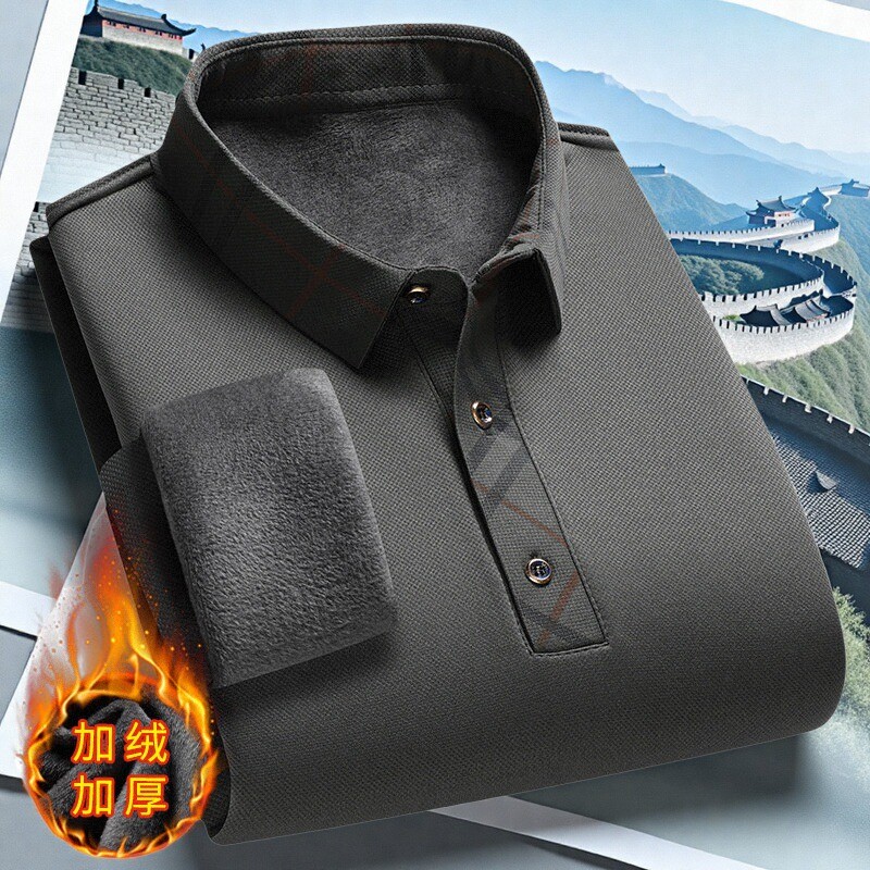 秋冬季男士假两件针织百搭衬衫领外套毛衣内搭T恤加绒打底衫衬衣