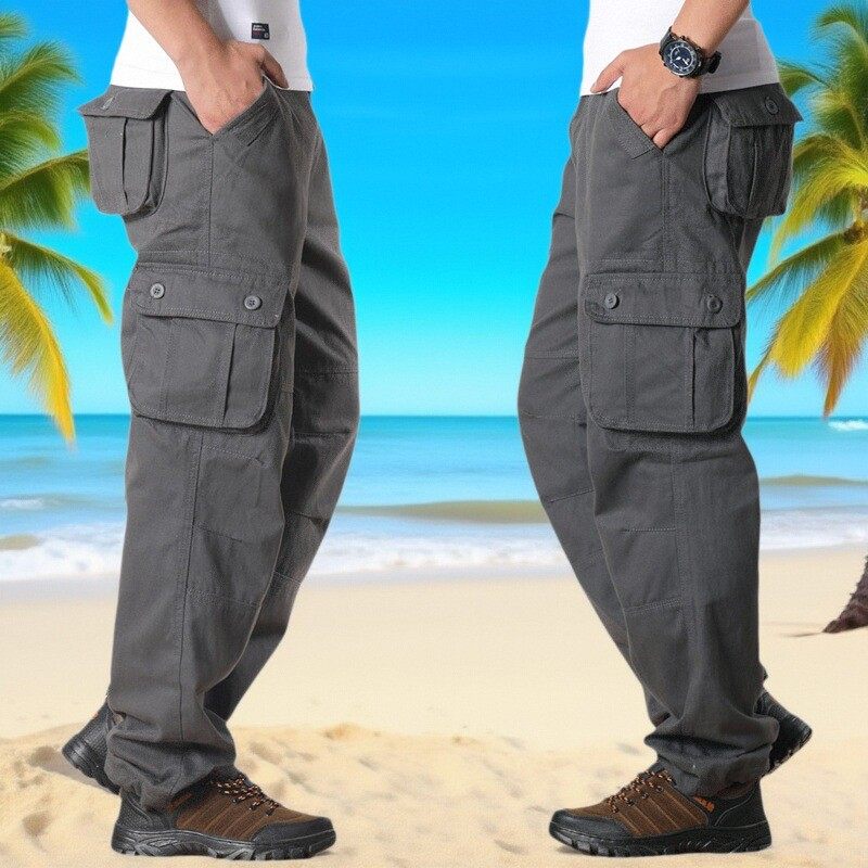 春秋冬季新款大码工装长裤男多口袋男式休闲宽松直筒中老年男裤子,男装,休闲裤,淘宝优惠券,粉丝福利购,淘宝优惠卷