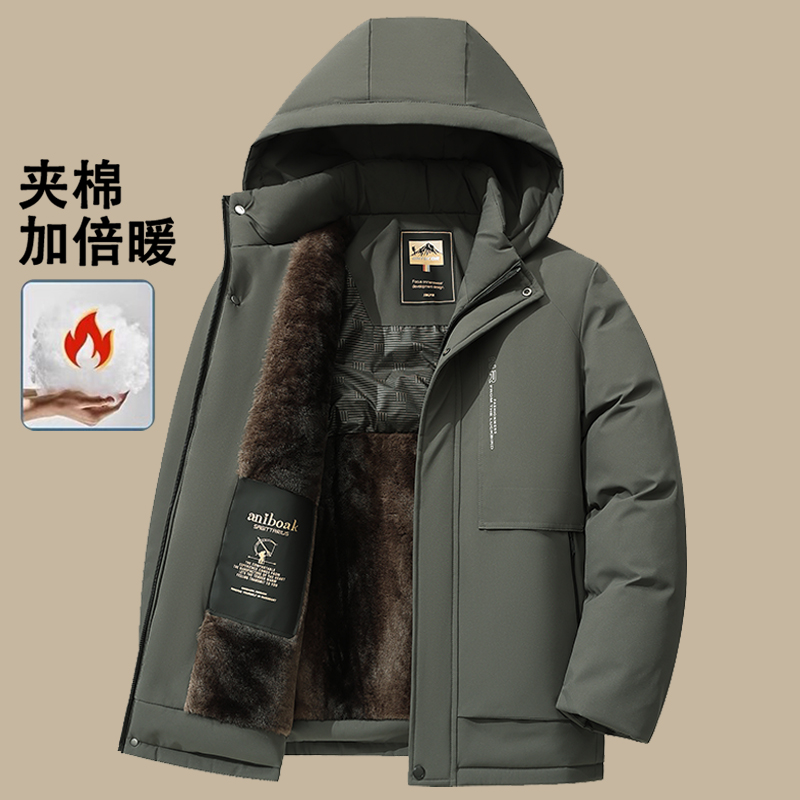 2025新款男连帽加厚保暖棉衣商务