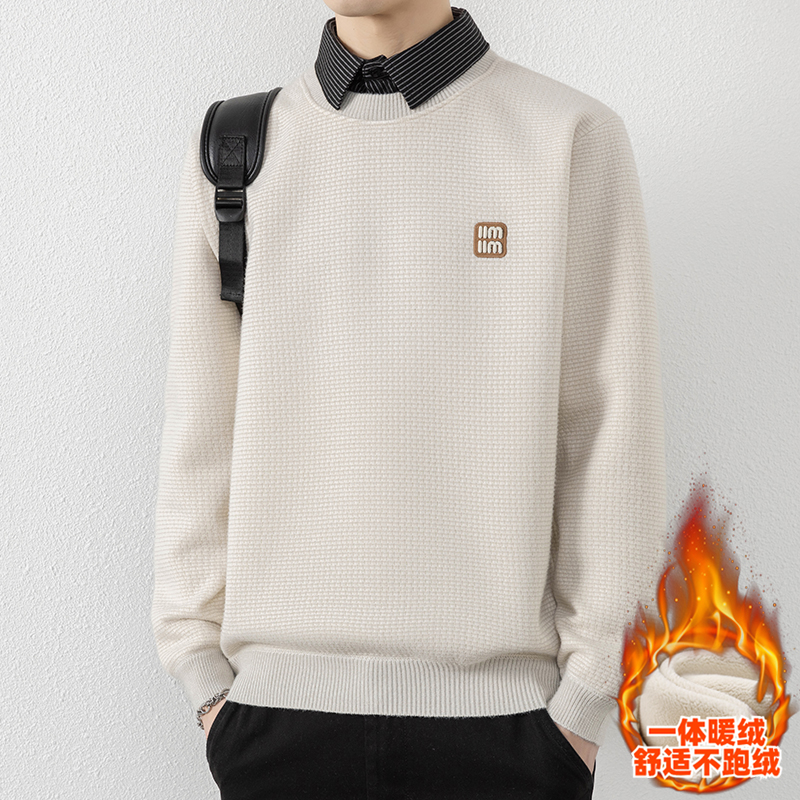 男士假两件衬衫领针织衫