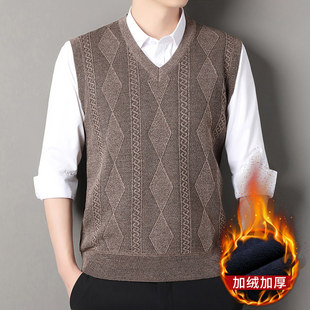 套头毛衣背心男士中年老年内搭秋冬季无袖保暖针织衫马甲外套男款