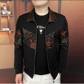 印花拼接翻领卫衣男修身 新款 简约实穿舒适时尚 帅气百搭拉链外套