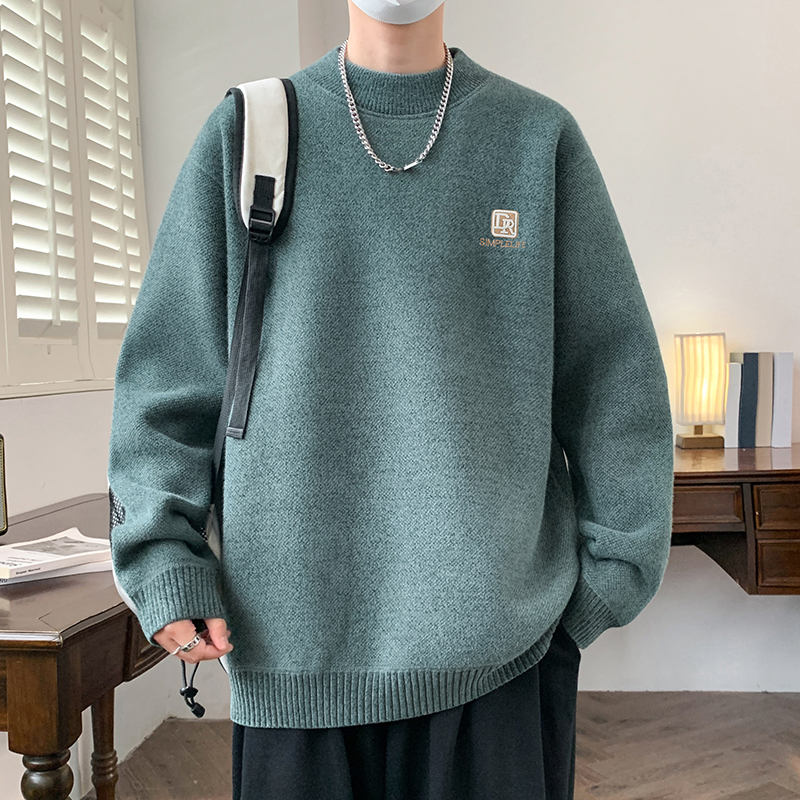 学院风圆领毛衣男宽松针织衫线衣