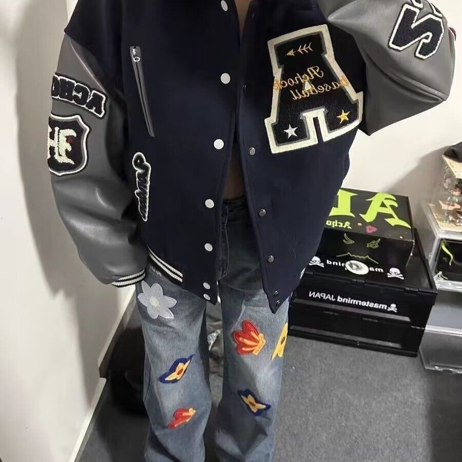 国潮牌情侣美式重磅植绒LOGO棒球服宽松春装夹克外套