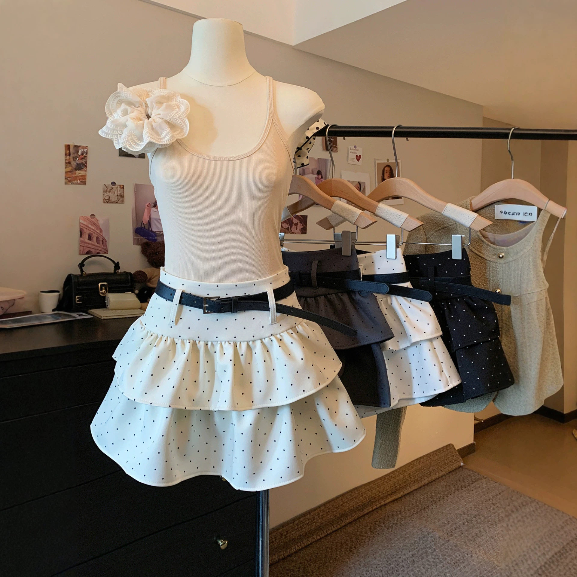 波点荷叶边蛋糕裙半身裙女夏季2026新款蓬蓬短裙防走光a字百褶裙