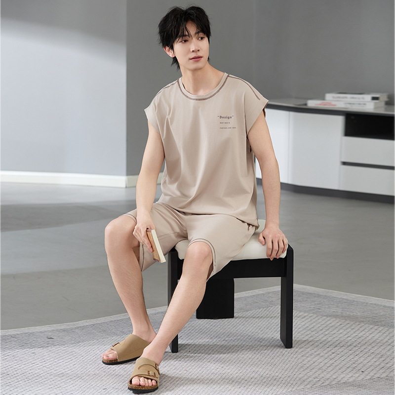 抗菌男士睡衣夏季纯棉无袖短裤2025新款休闲大码可外穿家居服