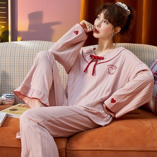 睡衣女春秋款长袖棉质套装2025年新款学生ins风秋冬季宽松家居服