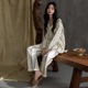 条纹花边翻领高级感轻奢家居服套装 睡衣女春秋冬款 纯棉2025长袖