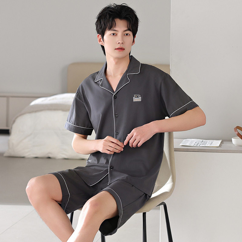纯棉睡衣男士夏季短袖短裤薄款休闲开衫可外穿夏天大码家居服套装