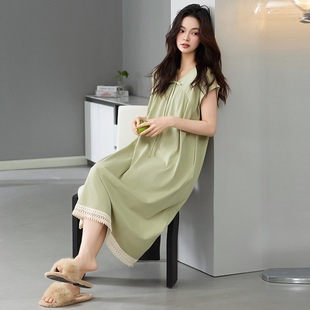 落肩睡衣女士孕妇宽松大码 纯棉睡裙女夏季 无袖 2025新款 薄款
