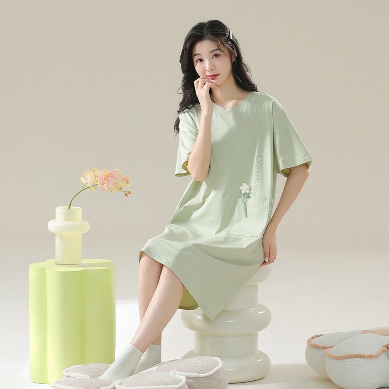 睡裙女夏季纯棉女士性感短袖孕妇春秋款清淡睡衣女款夏天2025