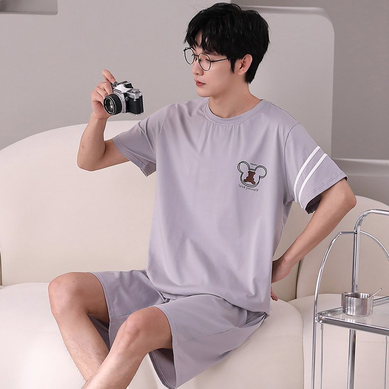 睡衣男士夏季纯棉短袖短裤家居服男款夏天夏款薄款可外穿大码