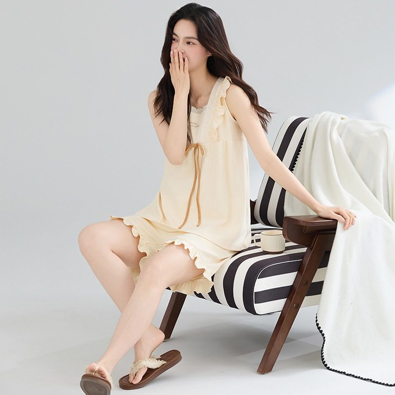 7a类100%纯棉无袖背心大码睡衣女款夏天2025新胖mm家居服公主