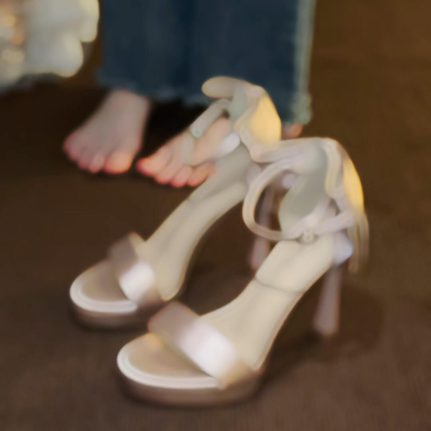 羊皮版~优雅风露趾一字带高跟鞋女夏季绑带绝美高级感单鞋配裙子