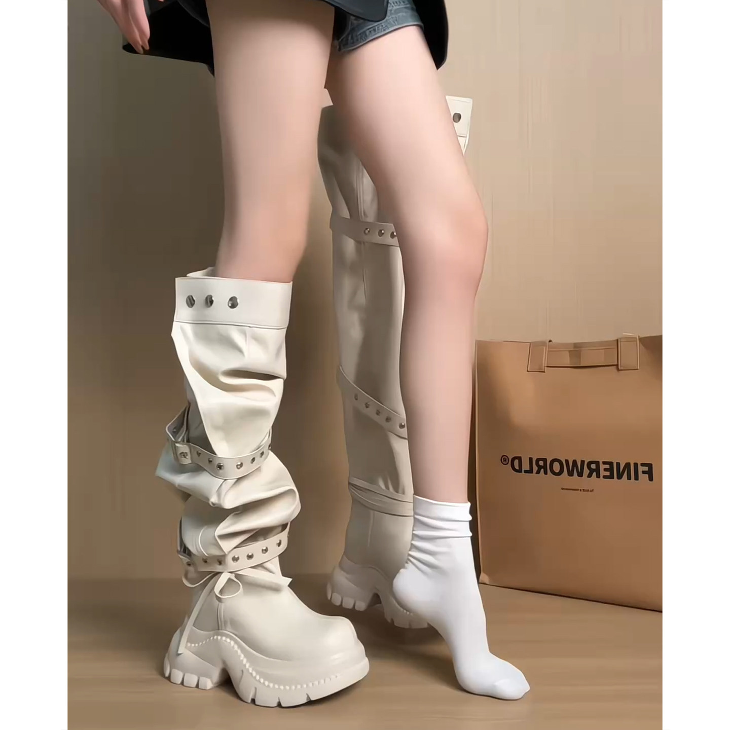 羊皮版~美拉德厚底堆堆马丁靴女西部靴