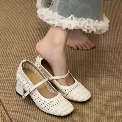 2026新款法式编织镂空玛丽珍鞋女