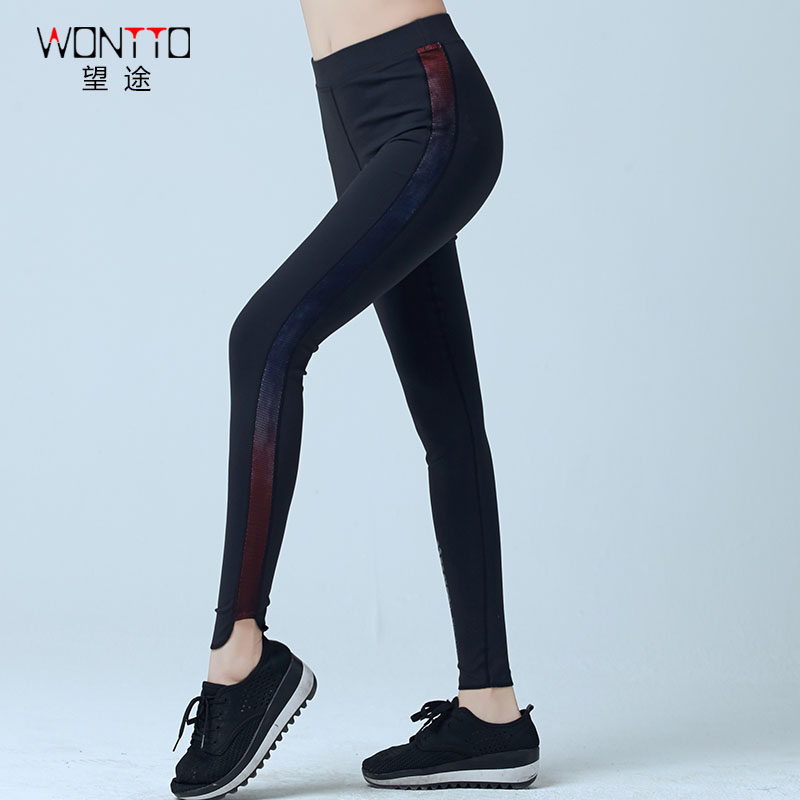 拼色健身裤弹力紧身提臀瑜伽裤女跑步长裤外穿运动裤速干显瘦秋冬