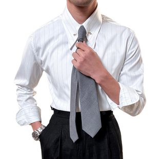 JUESION 意式针孔领条纹衬衫男休闲商务高级感帝国领免烫男士衬衣