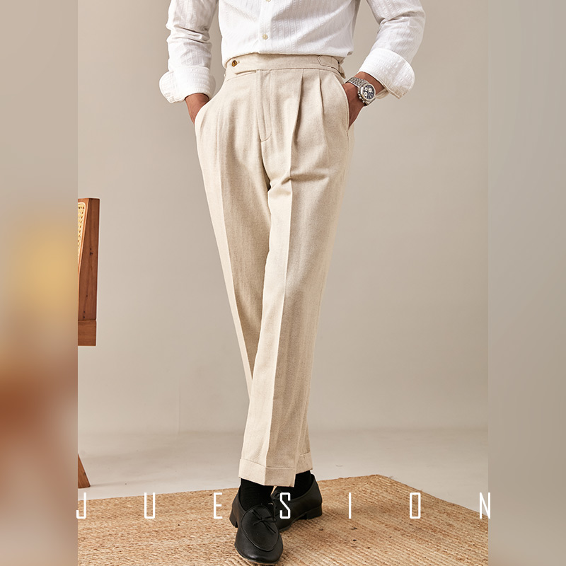 棉麻混纺夏季薄款那不勒斯西裤