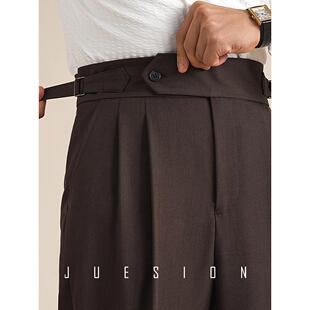 男复古高腰宽松那不勒斯休闲阔腿长裤 JUESION 精纺TR免烫双褶西裤