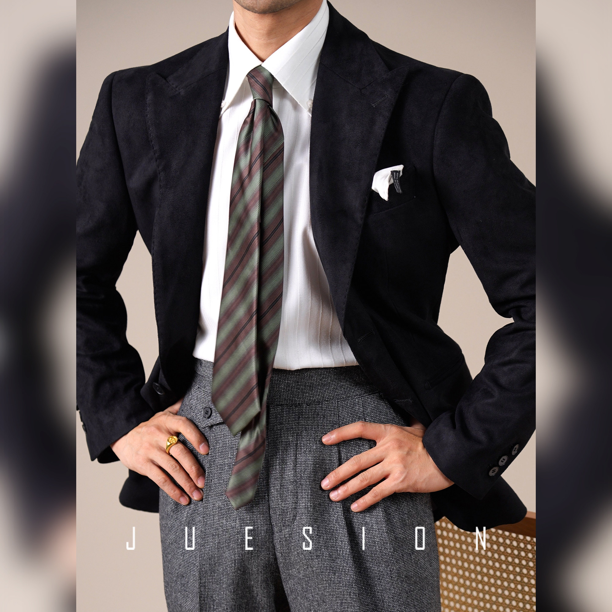 【都市通勤】JUESION 商务西服外套男戗驳领高级感挺括麂皮绒西装