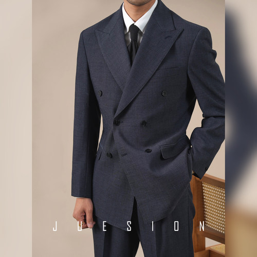JUESION 半里衬西服套装男商务休闲羊毛混纺宴会戗驳领西服两件套