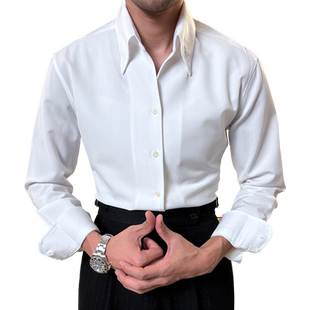 JUESION 气质纯白色衬衫男长袖高级感衬衣休闲商务抗皱一片领寸衣