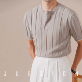 天然棉麻混纺 男夏季 JUESION 老钱风亨利领短袖 polo衫 薄款 T恤