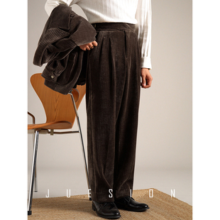 JUESION 意式廓尔喀休闲西裤男商务绅士双褶直筒秋冬厚款西装长裤