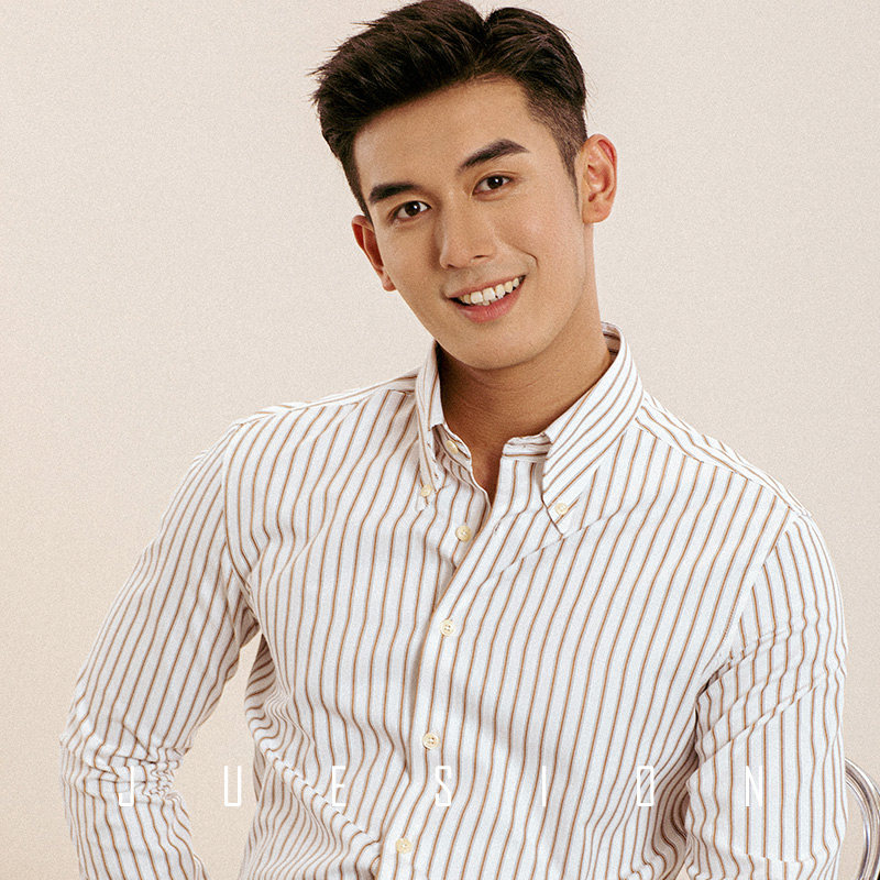 JUESION 意式条纹衬衫男秋季纽扣领尖领修身商务正装垂感长袖衬衣,男装,衬衫,淘宝优惠券,粉丝福利购,淘宝优惠卷