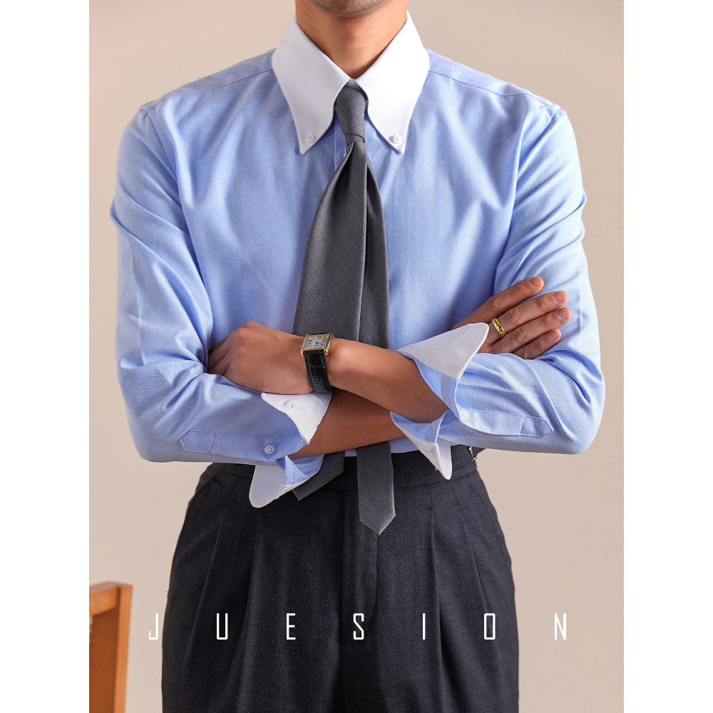 50支单纱牛津纺大尖领纽扣领衬衫