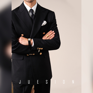男布雷泽金属扣订婚宴会商务西装 结婚西服套装 两件套 意式 JUESION