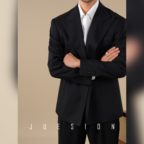 JUESION 免烫一粒双排扣西服套装男戗驳领商务休闲通勤西服两件套