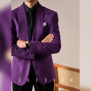 JUESION 青果领西服外套男单排扣商务绅士一粒扣结婚新郎礼服单西