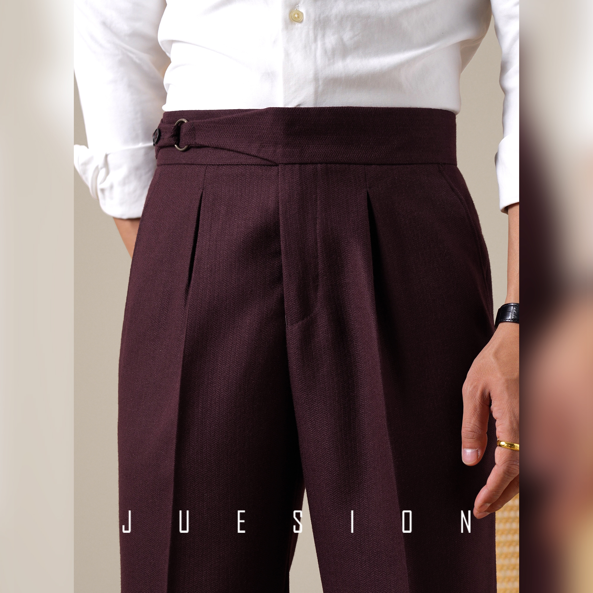 免烫鱼骨纹休闲直筒商务长裤