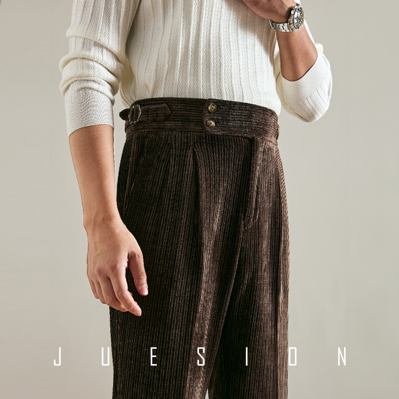 复古灯芯绒直筒那不勒斯西裤