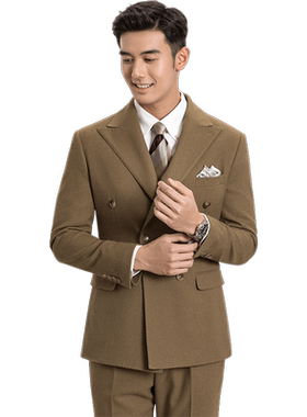觉绅轻奢复古英伦双排扣西服套装